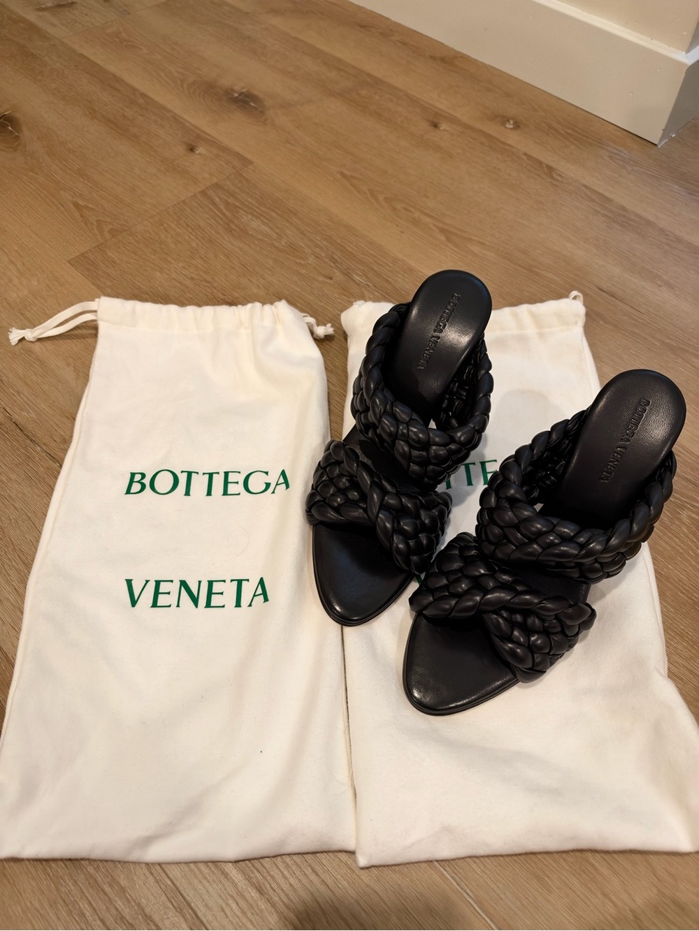 Bottega Veneta Black Braided Leather Mules